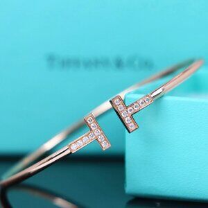 23812  Tiffany & Co. T Wire Cuff Bangle Bracelet 18k Rose Gold Size M